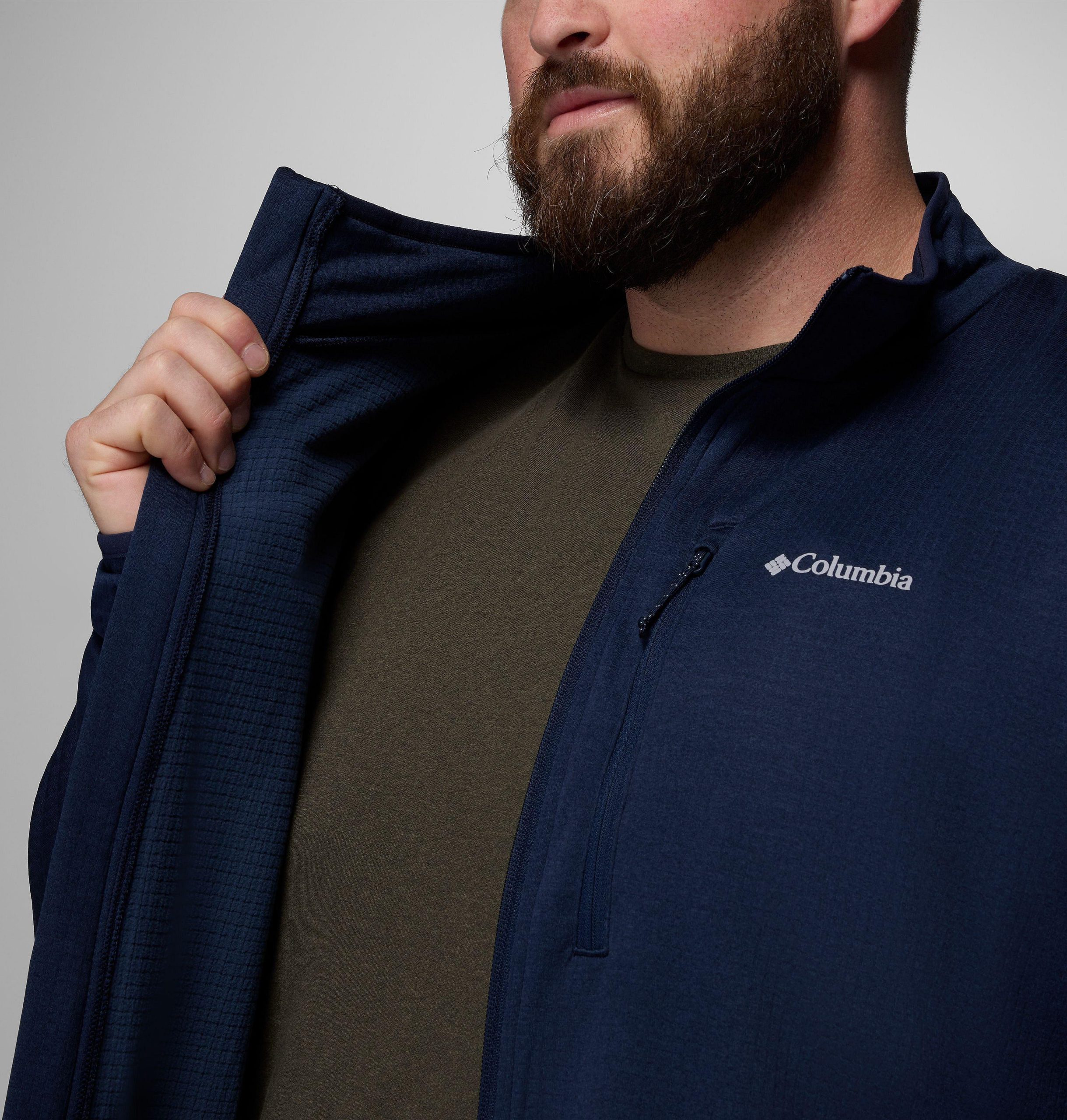 menn essential hike grid fleece full zip jakke – stor