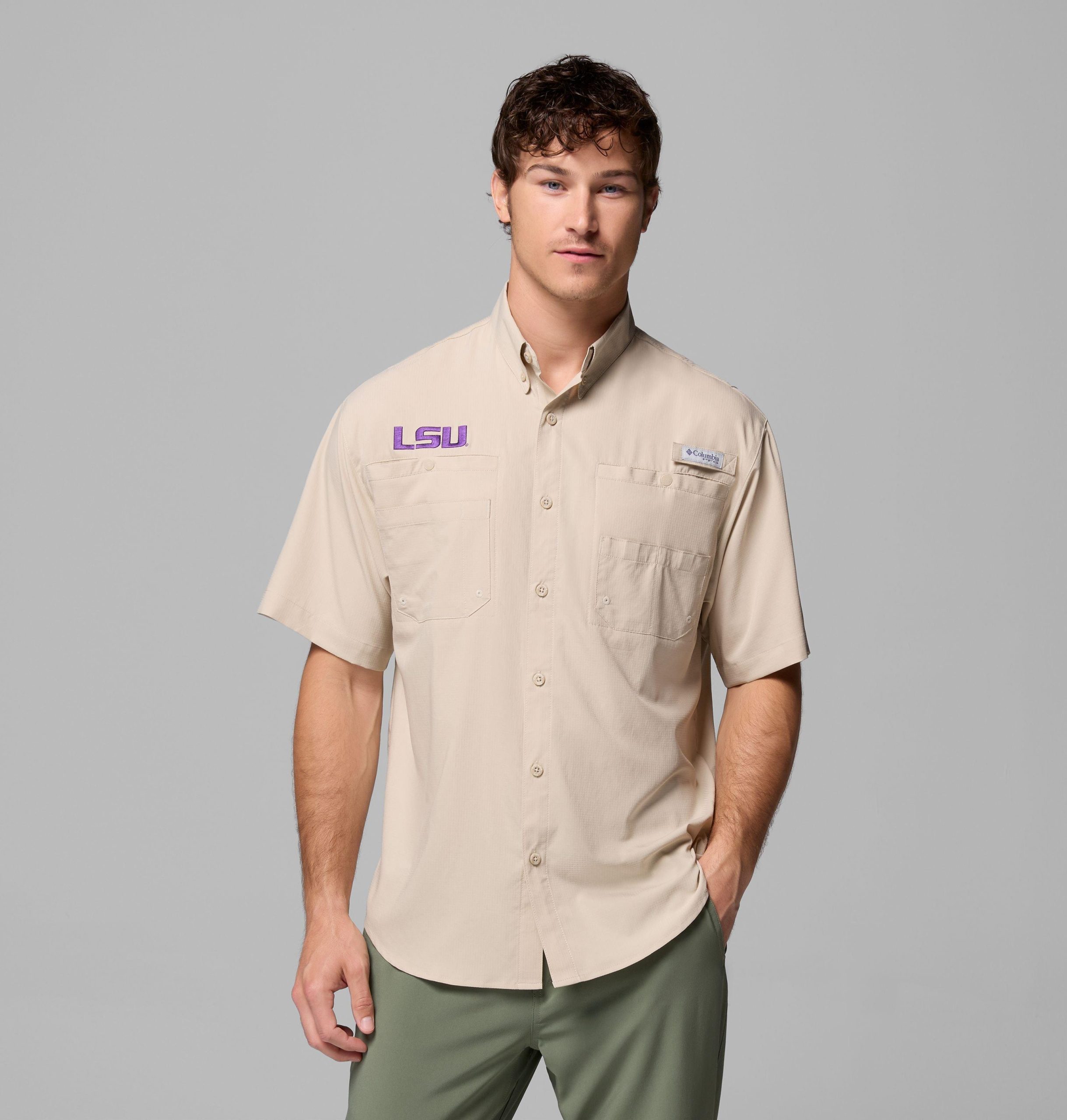 herre college pfg tamiami kortermet skjorte – lsu