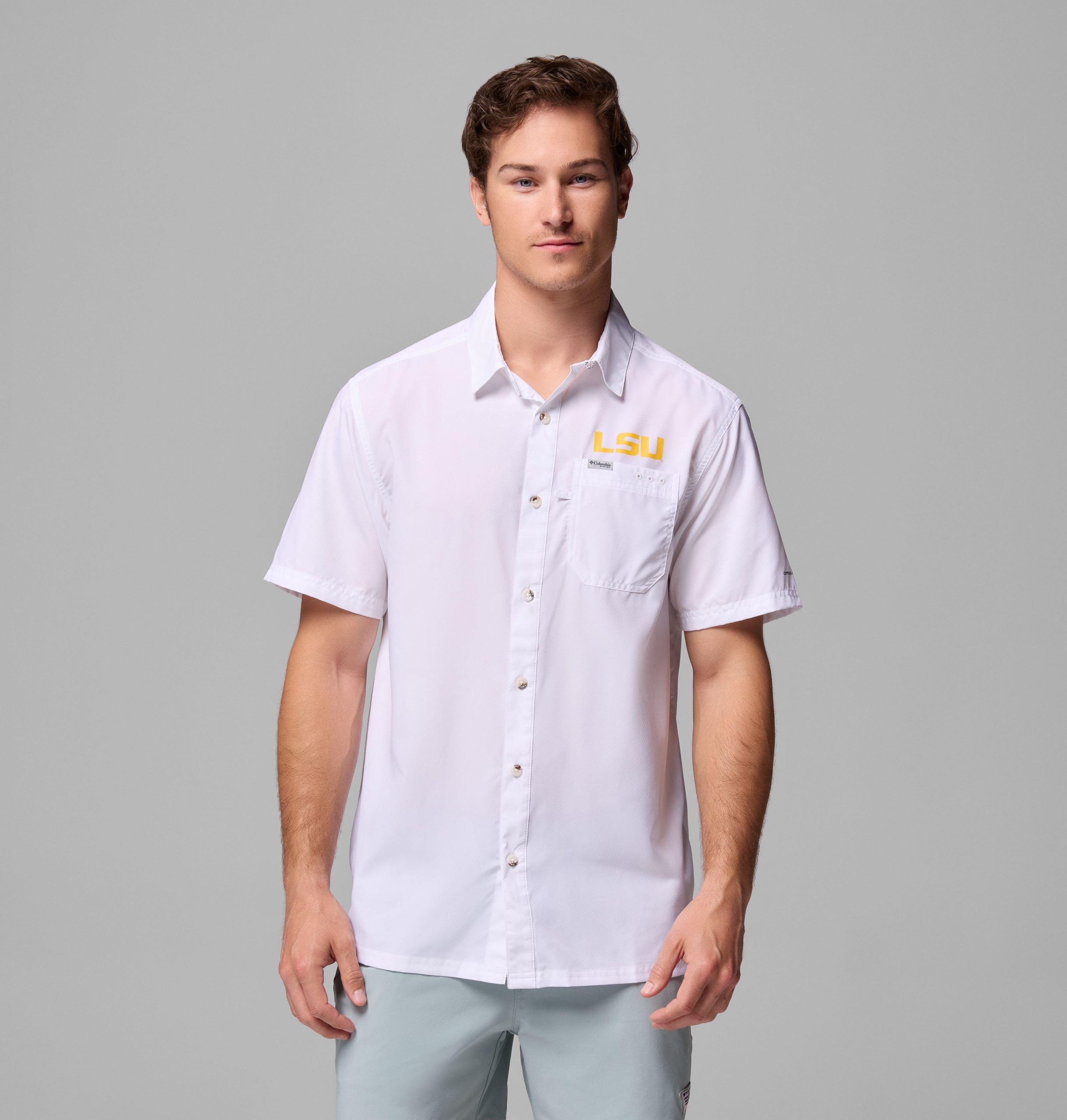 herre collegiate pfg slack tide camp-skjorte – lsu