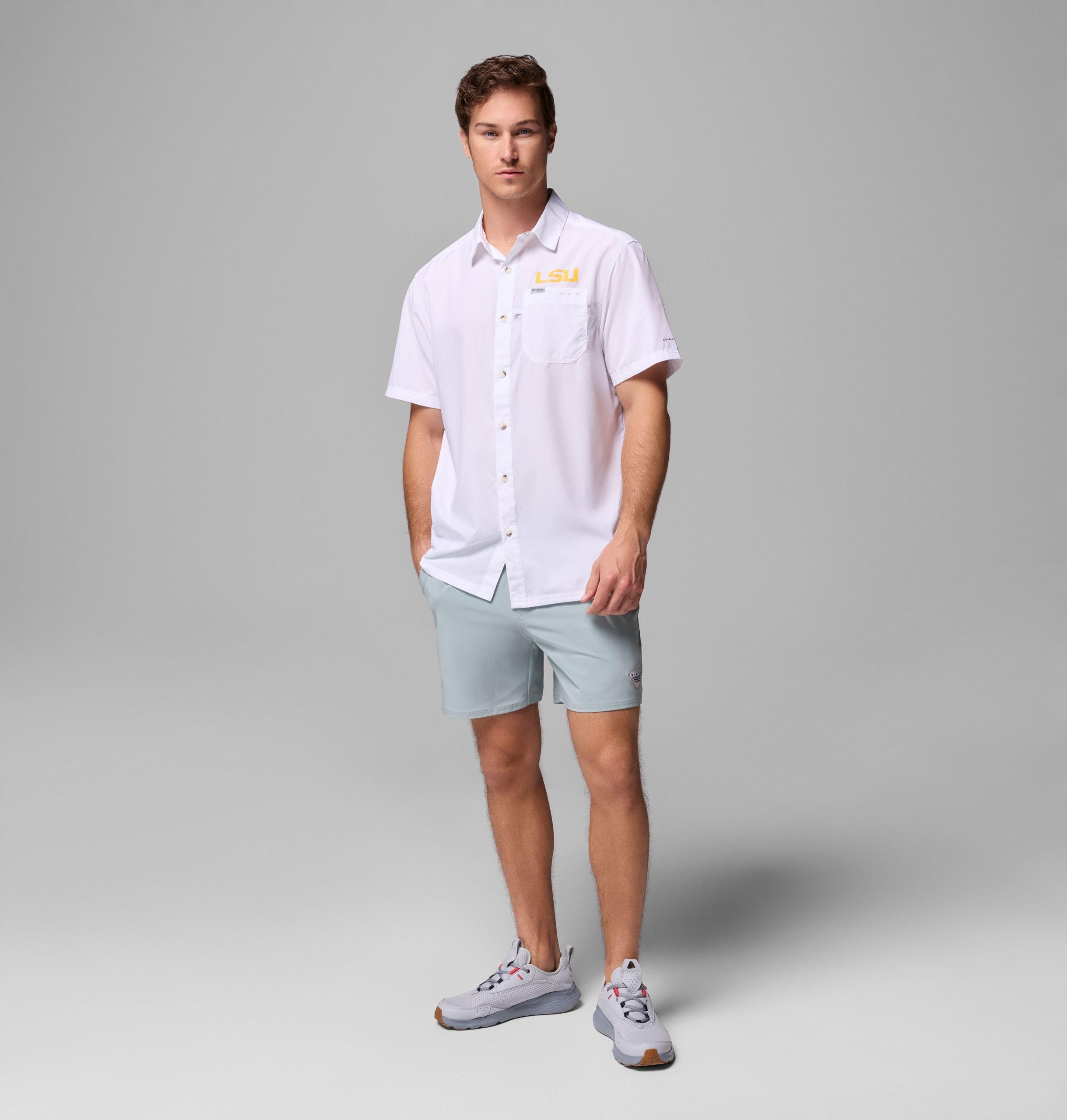 herre collegiate pfg slack tide camp-skjorte – lsu