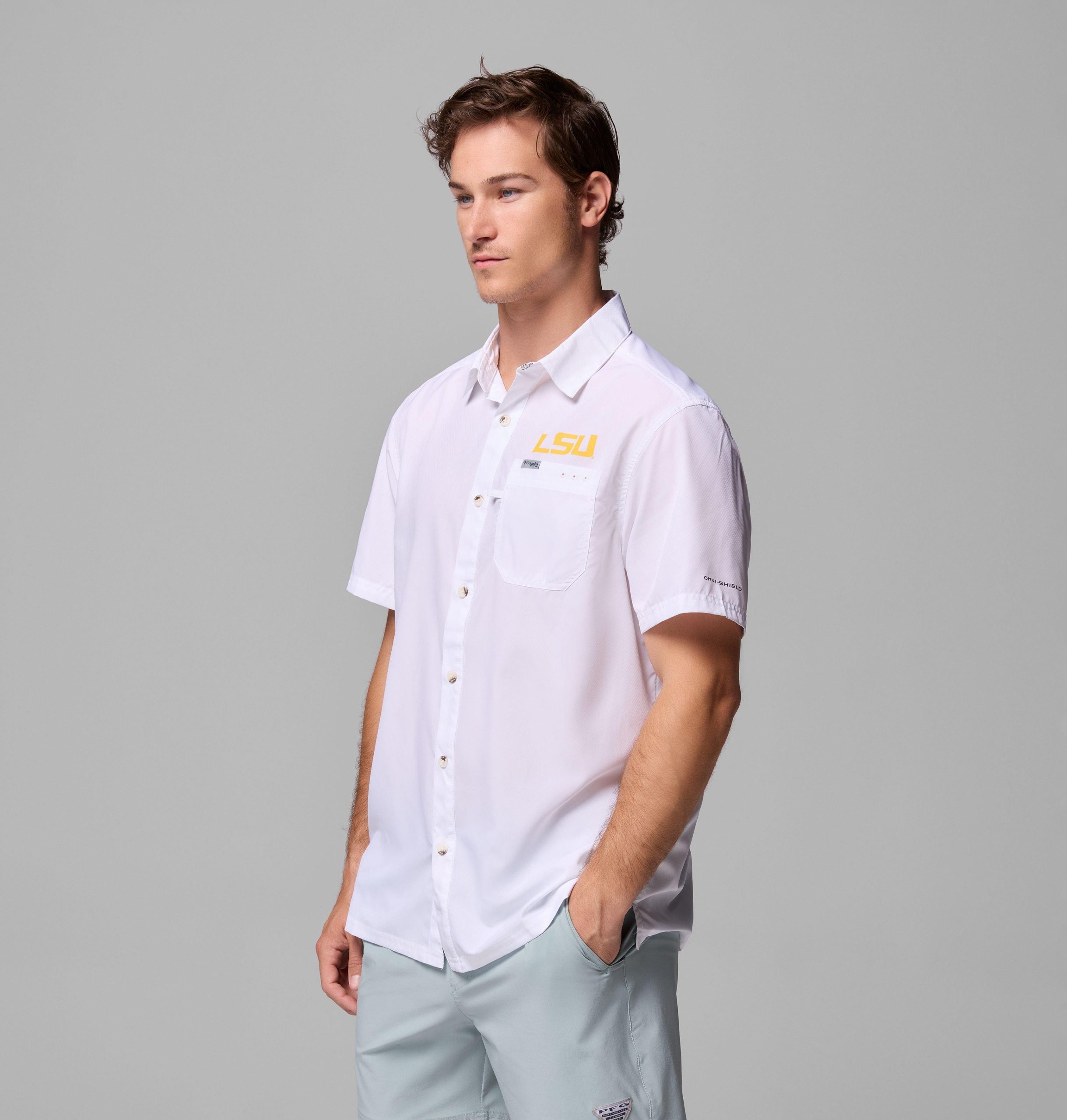 herre collegiate pfg slack tide camp-skjorte – lsu