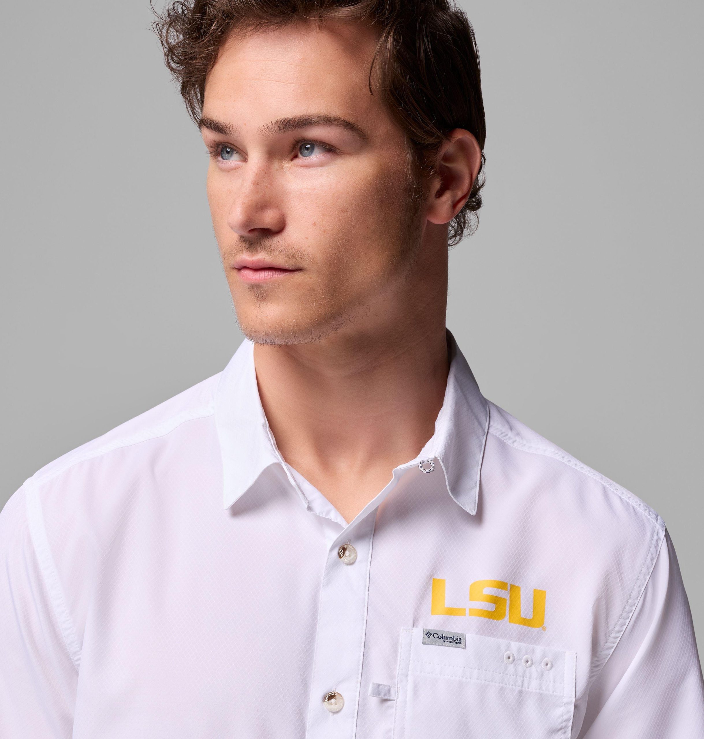 herre collegiate pfg slack tide camp-skjorte – lsu