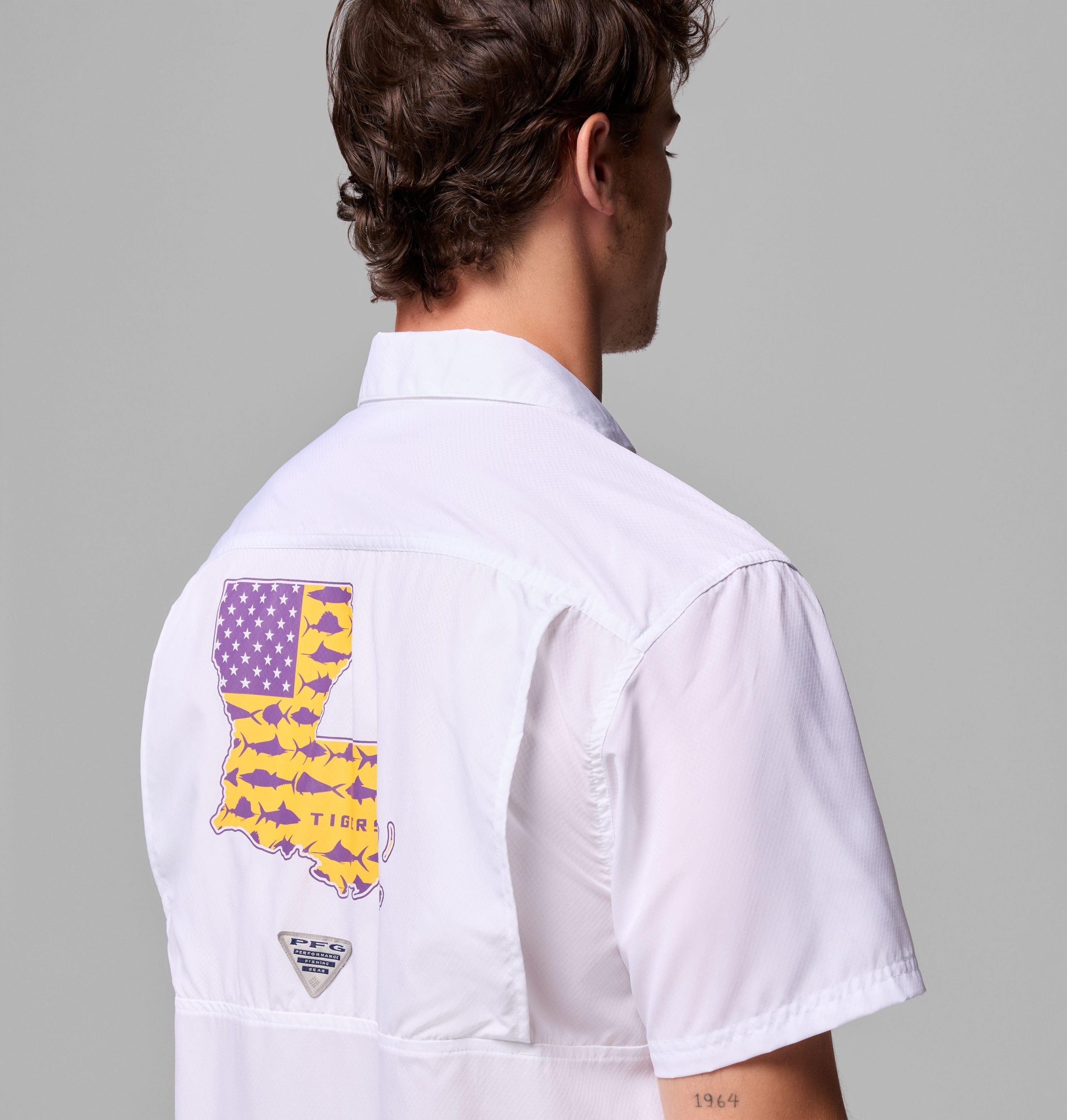 herre collegiate pfg slack tide camp-skjorte – lsu
