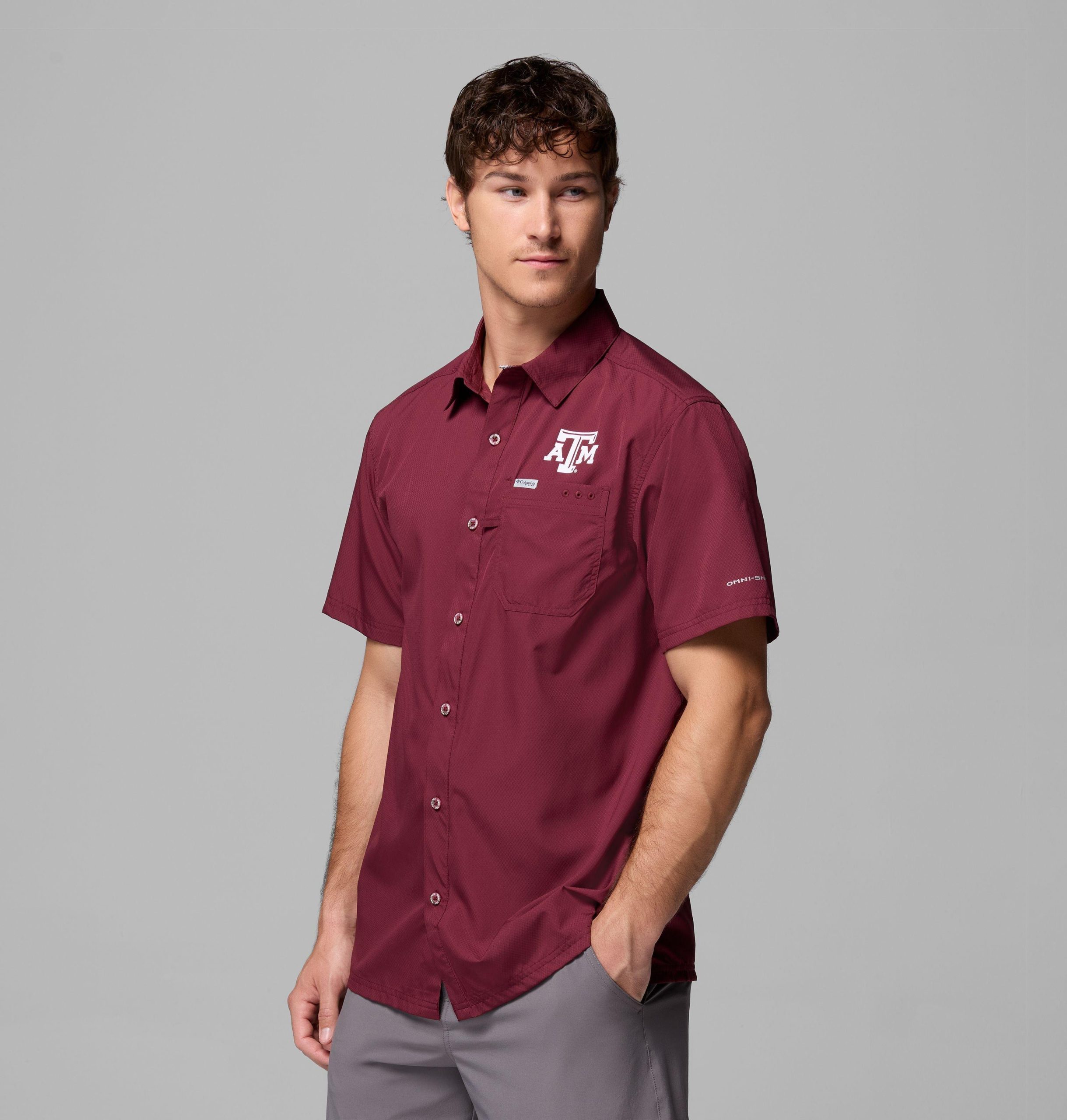 herre collegiate pfg slack tide camp-skjorte – texas am