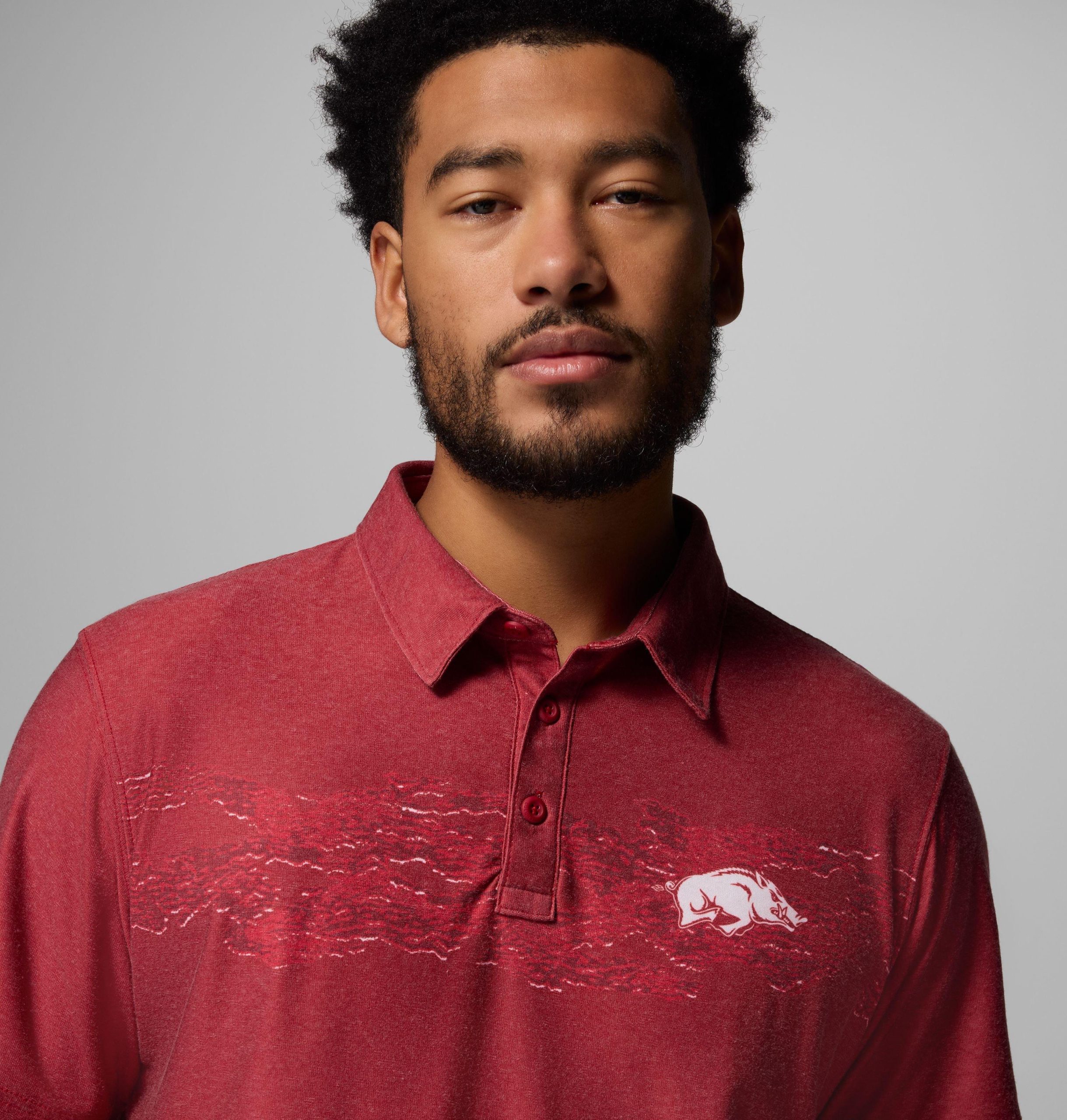 herre collegiate thistletown hills printed polo – arkansas
