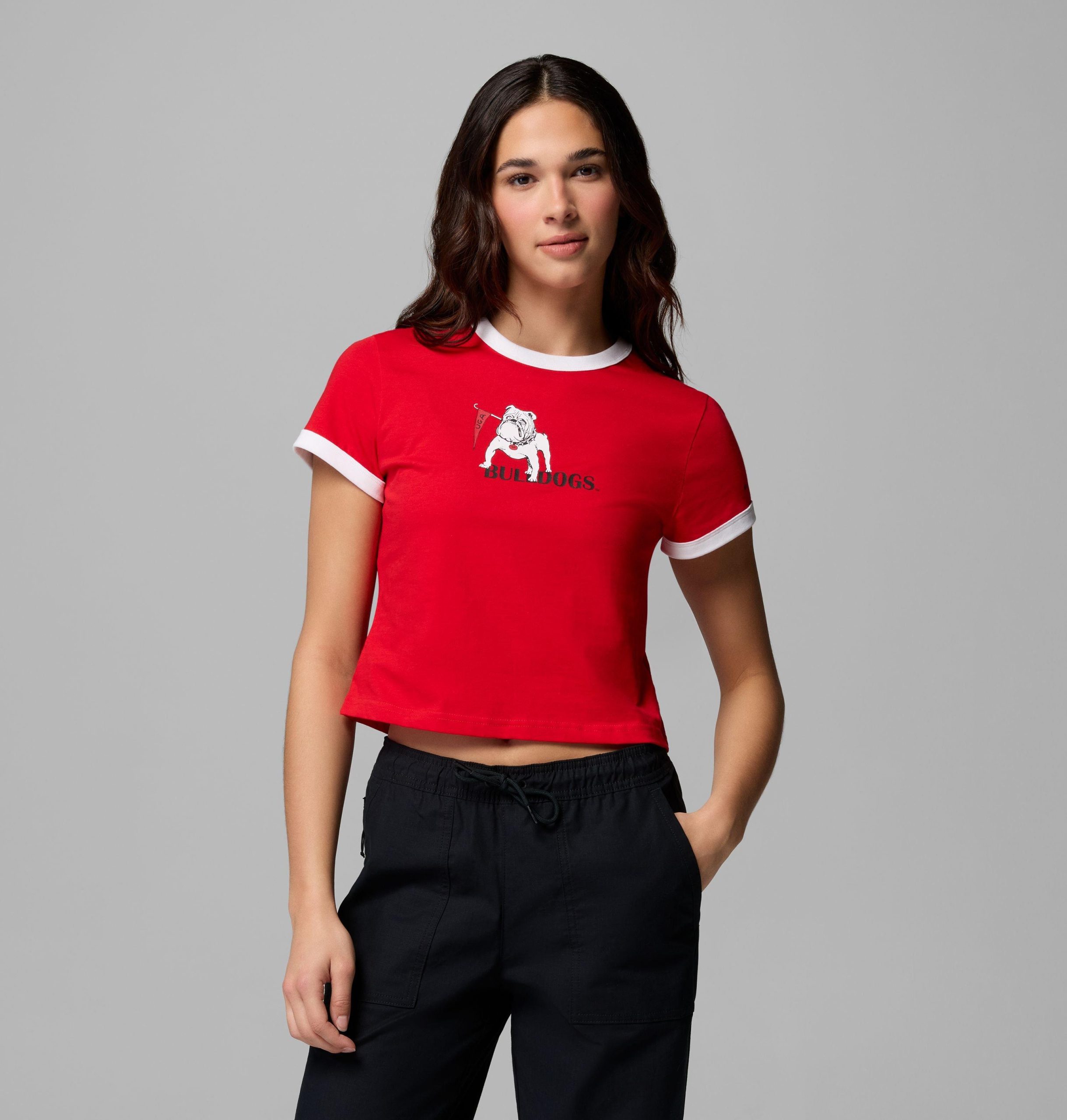 dame collegiate rolling bend ringer t-skjorte – georgia
