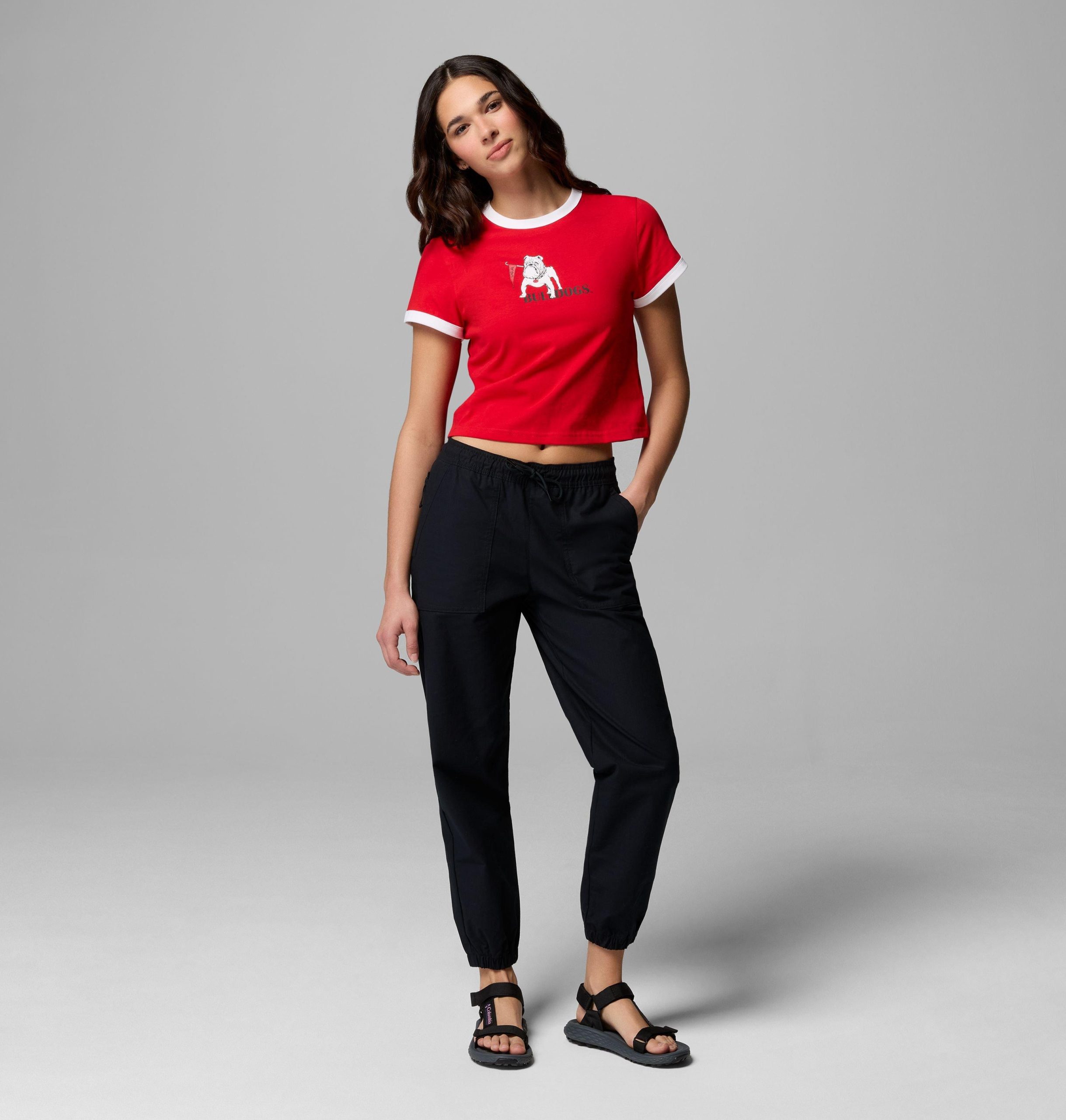 dame collegiate rolling bend ringer t-skjorte – georgia