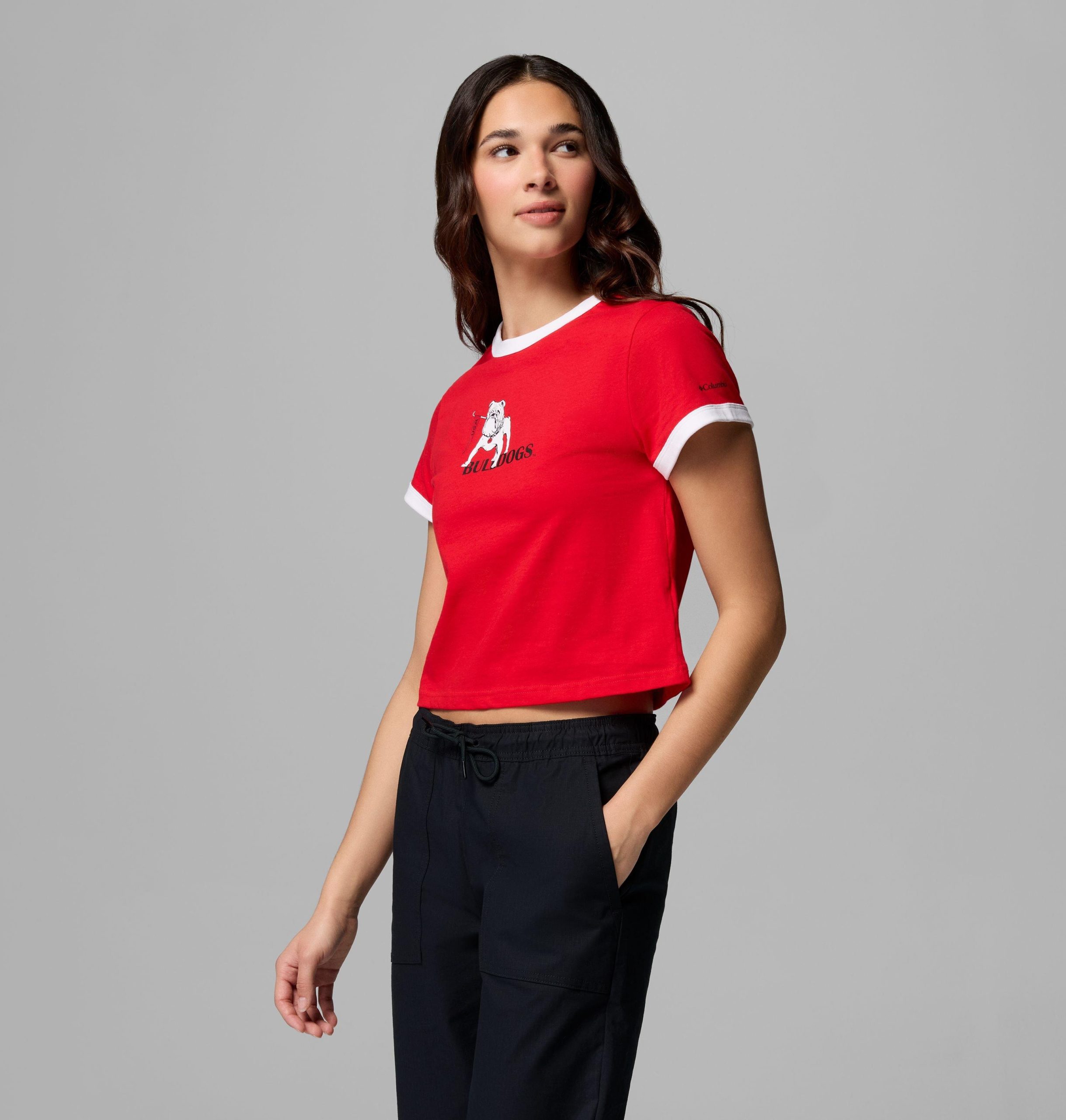 dame collegiate rolling bend ringer t-skjorte – georgia