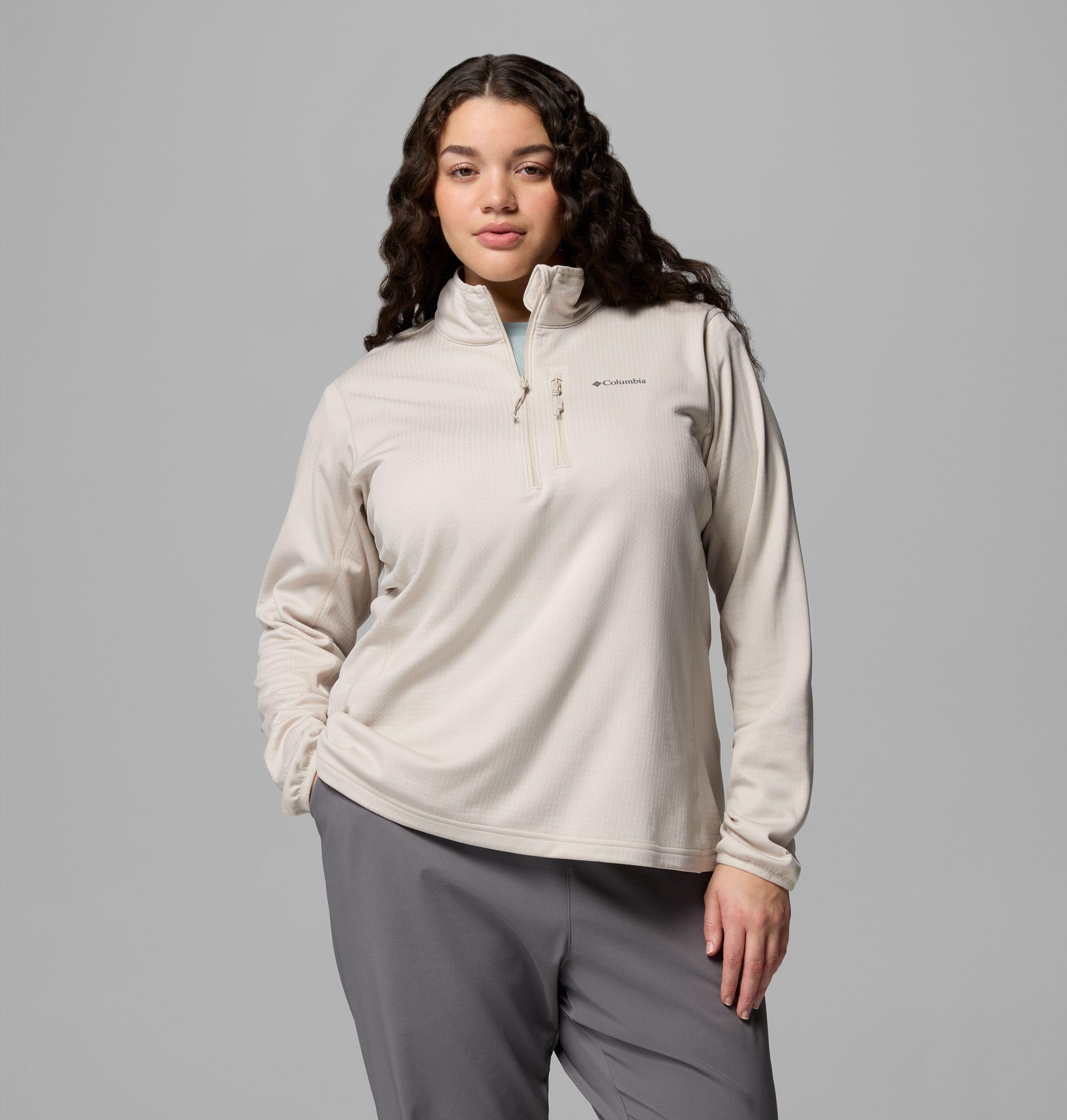 essential hike grid fleece half zip jakke til dame – plus size