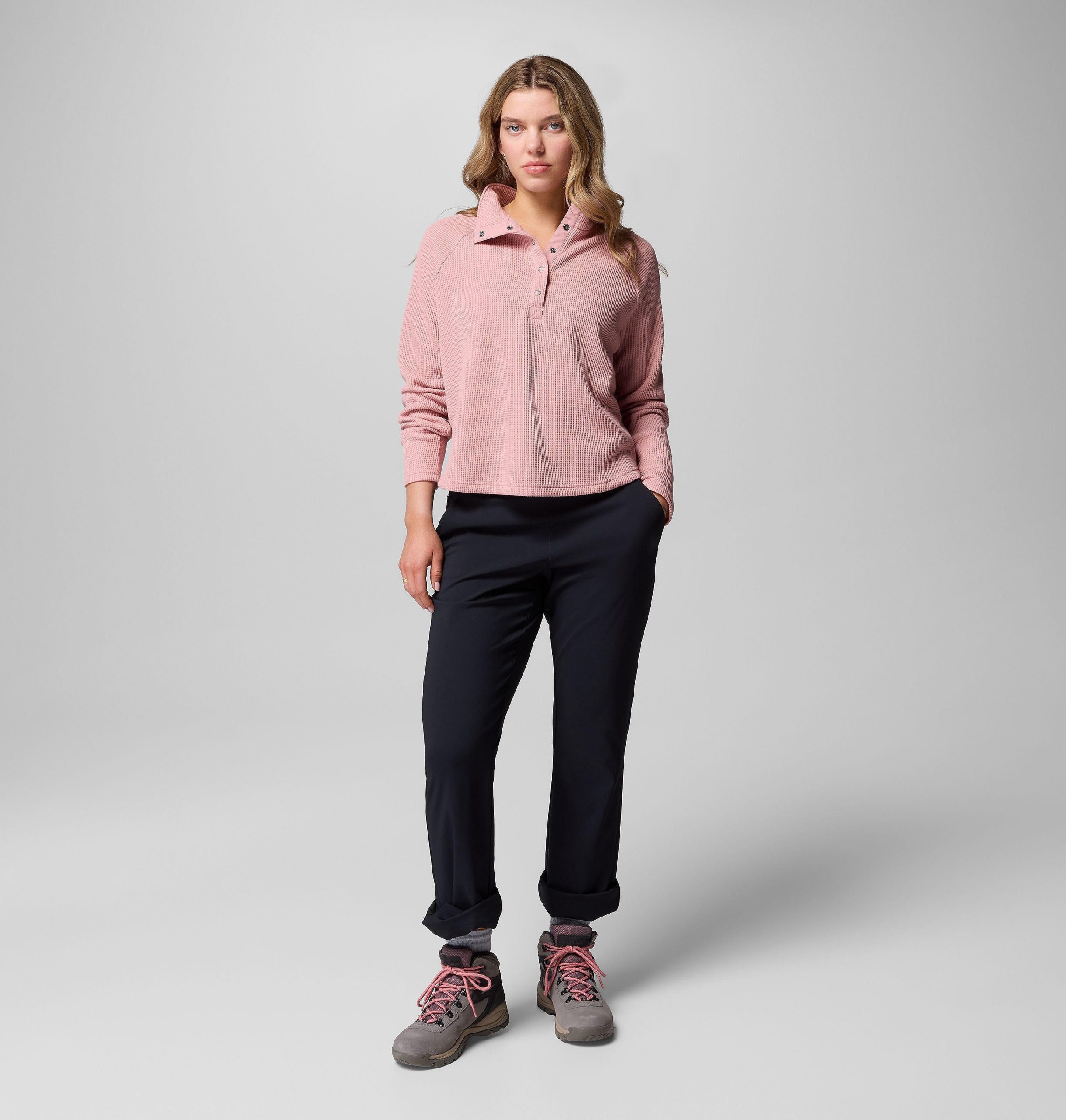 dame holly hideaway waffle half snap skjorte
