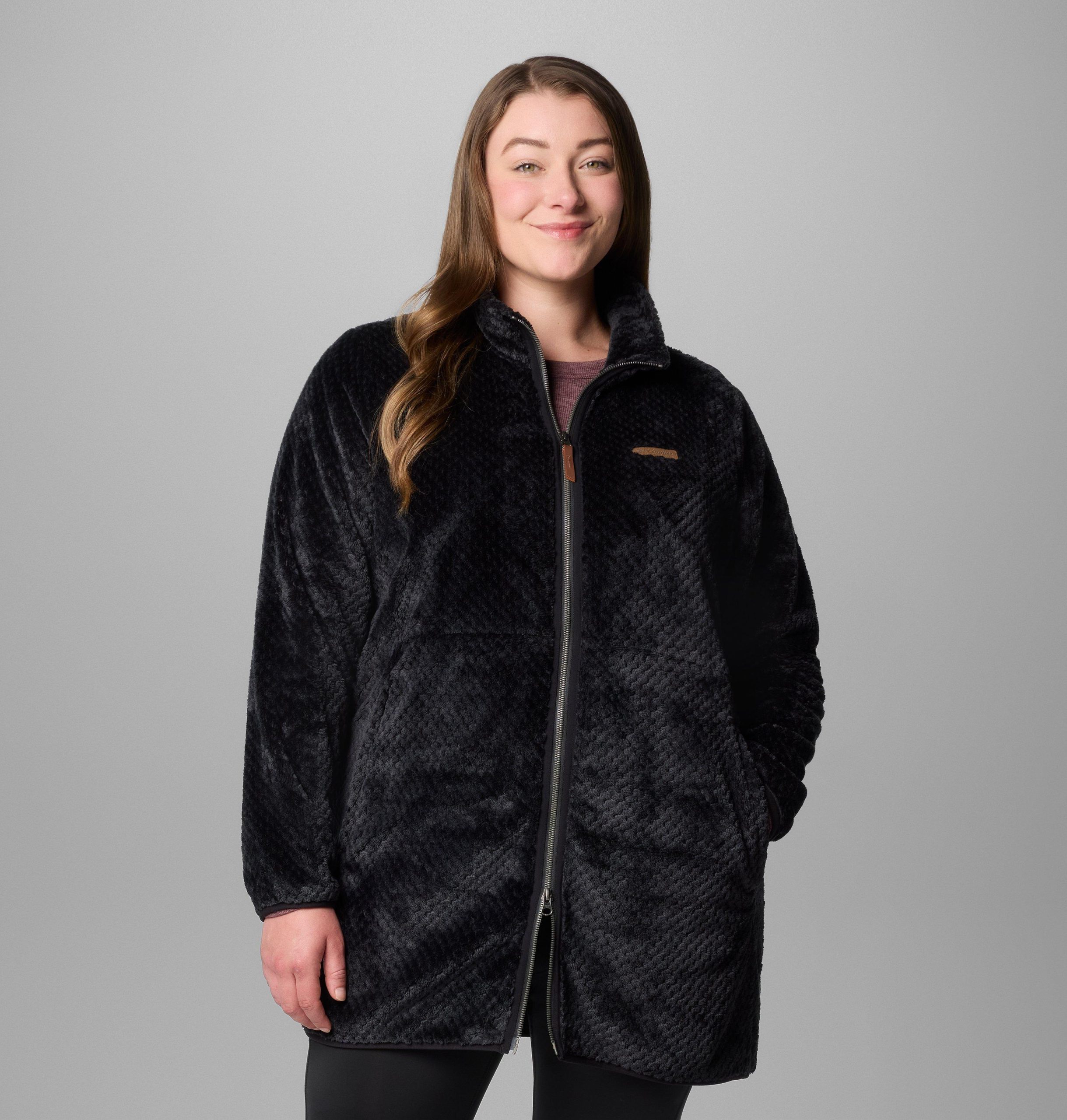 dame fire side lang fleecejakke med full glidelås – plus size