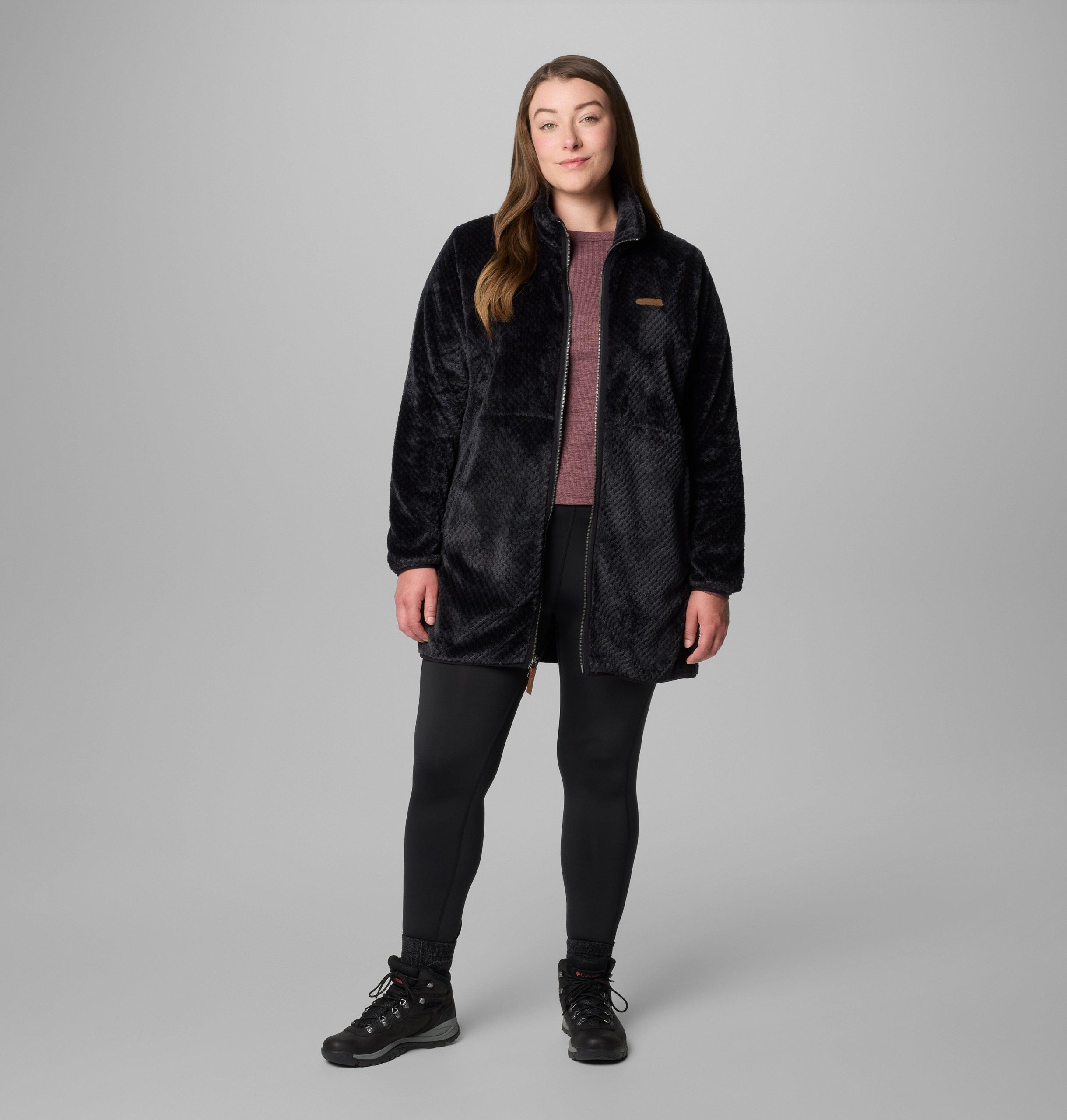 dame fire side lang fleecejakke med full glidelås – plus size