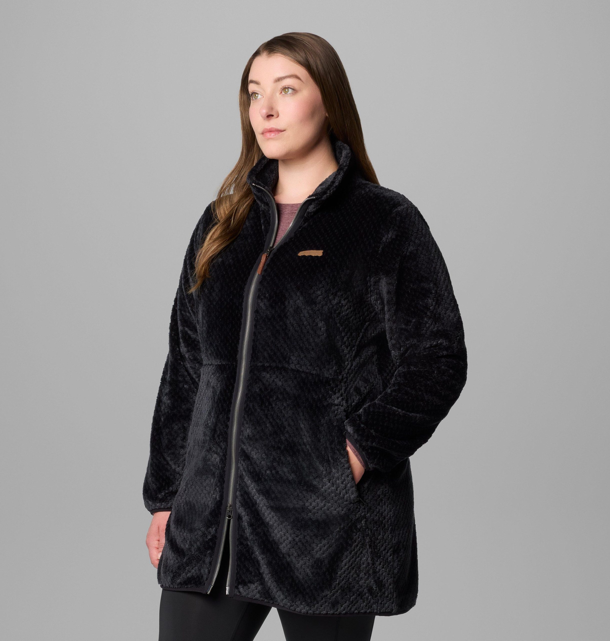 dame fire side lang fleecejakke med full glidelås – plus size