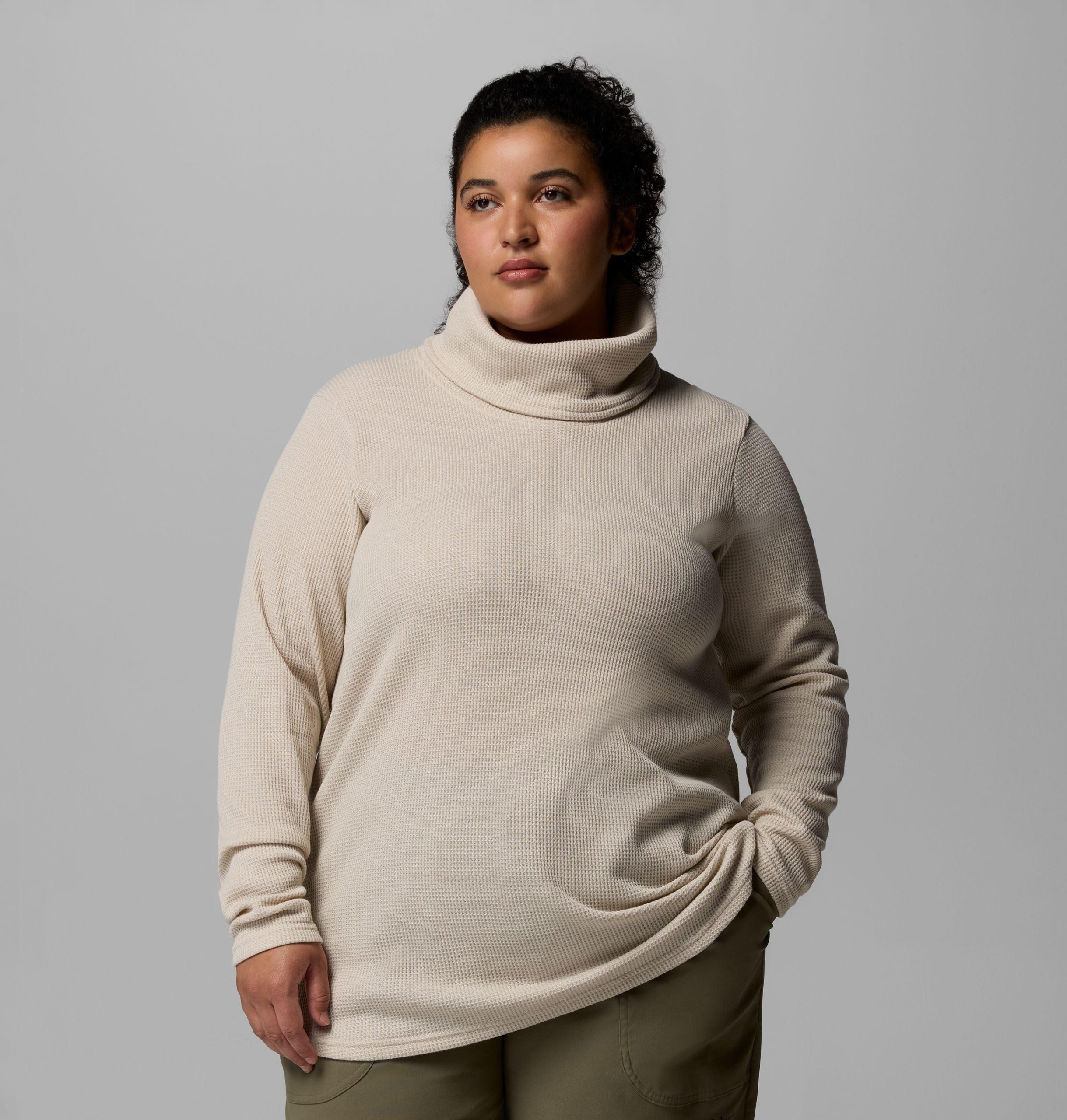 dame holly hideaway vaffelpullover med krage – plus size
