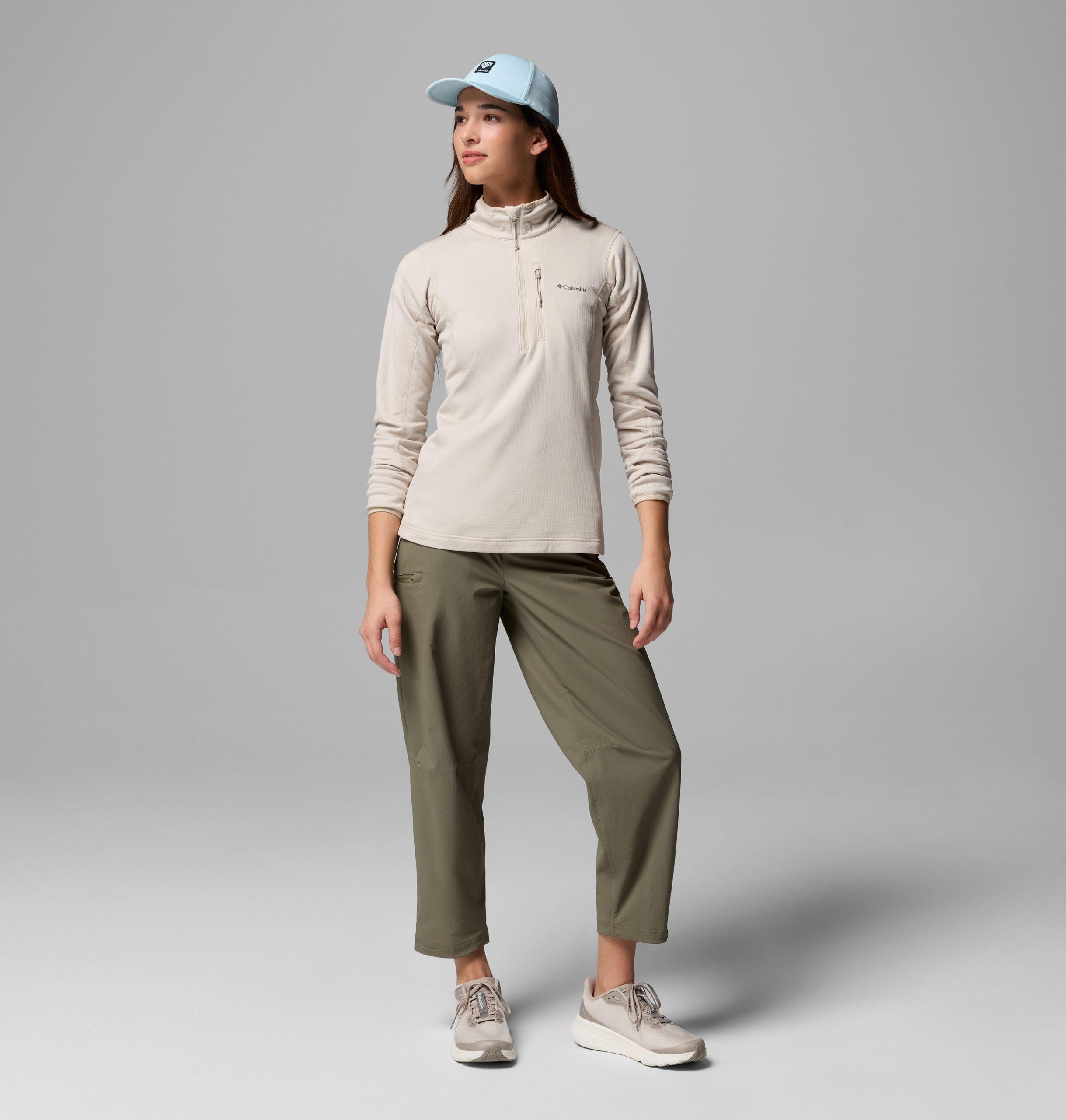 dame essential hike grid fleece half zip jakke