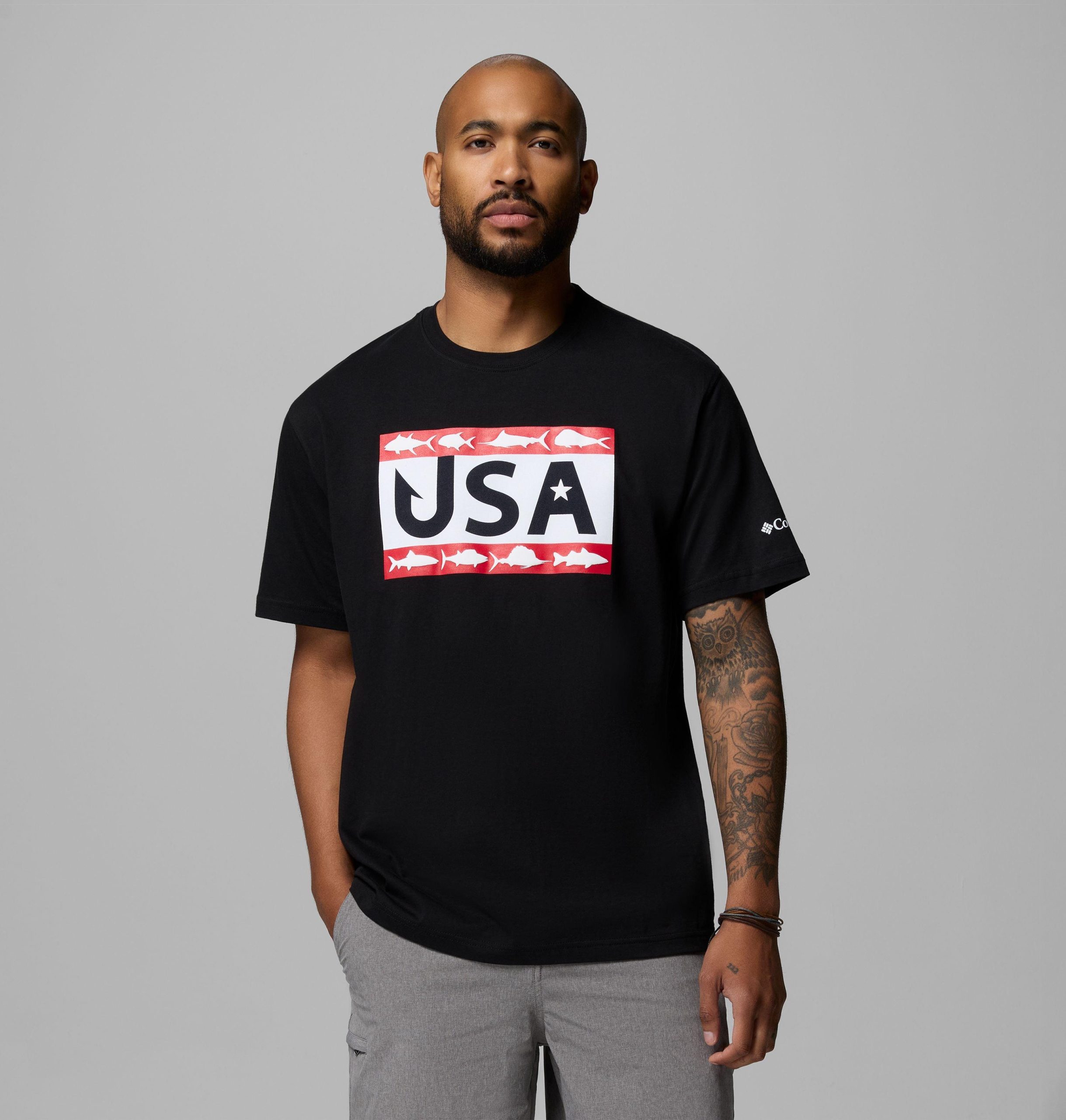 herre pfg sølvfarget bank americana hook flag t-skjorte