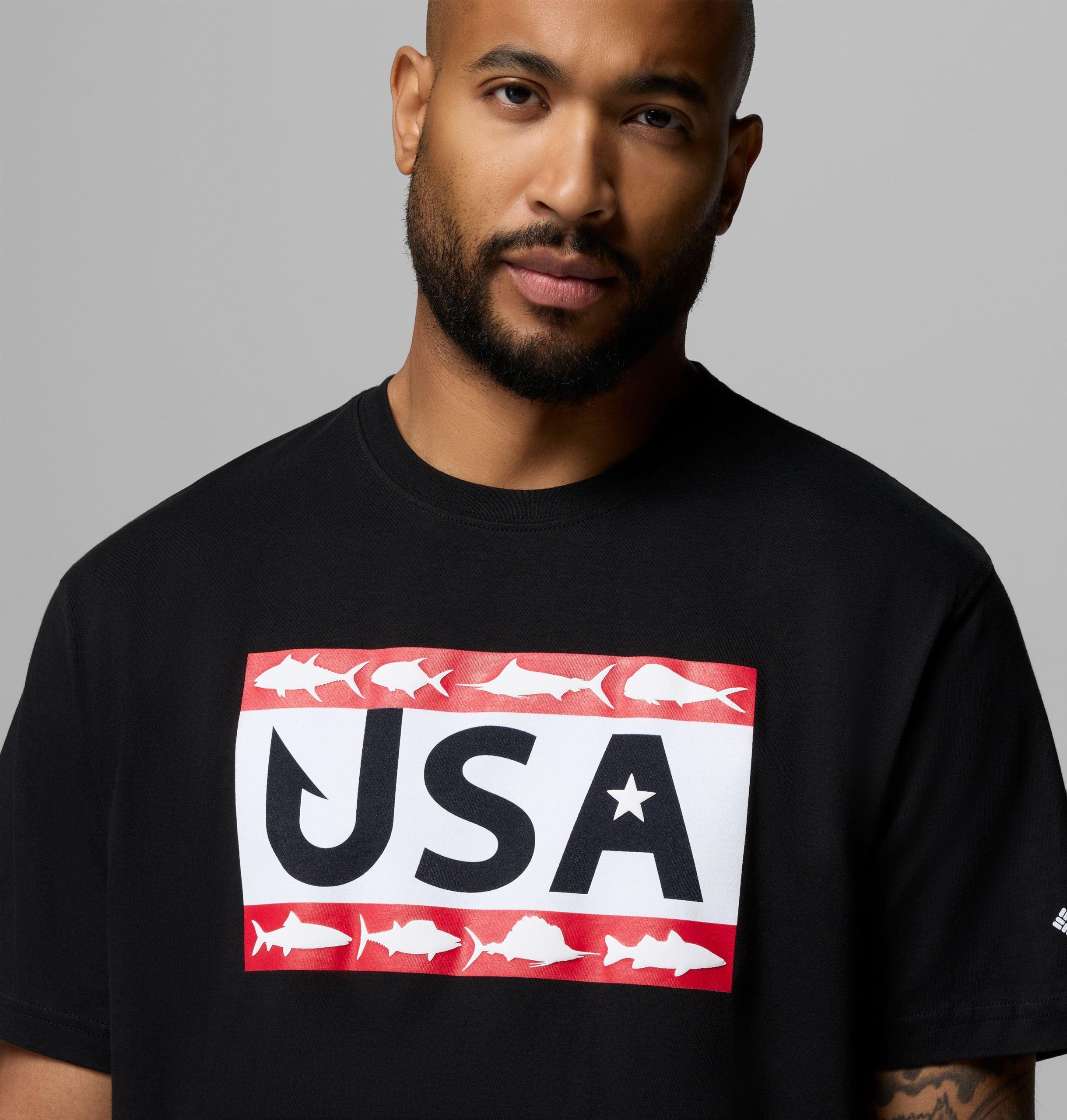 herre pfg sølvfarget bank americana hook flag t-skjorte