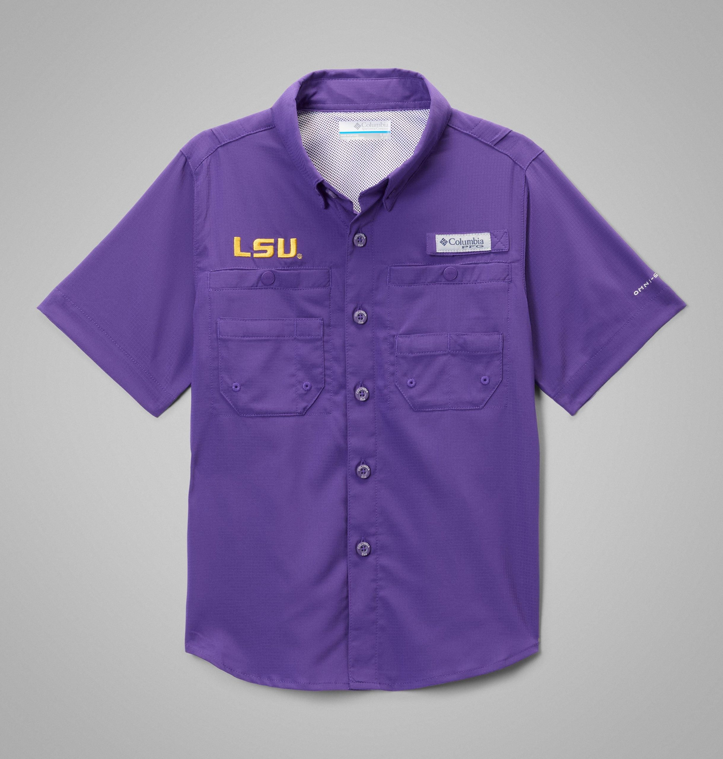 barnas college-pfg tamiami kortermede skjorte – lsu