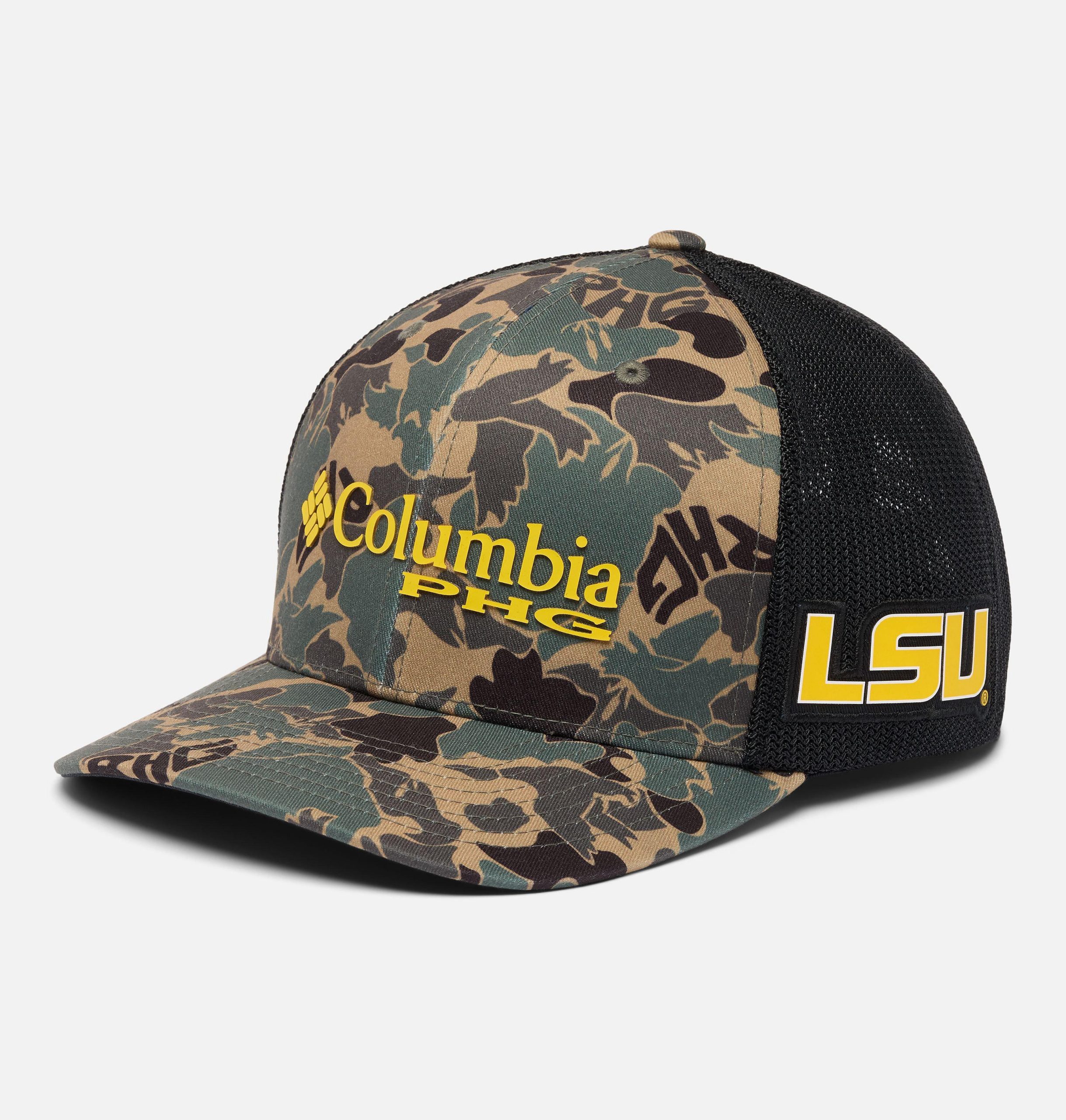 collegiate phg camo mesh ball cap – lsu