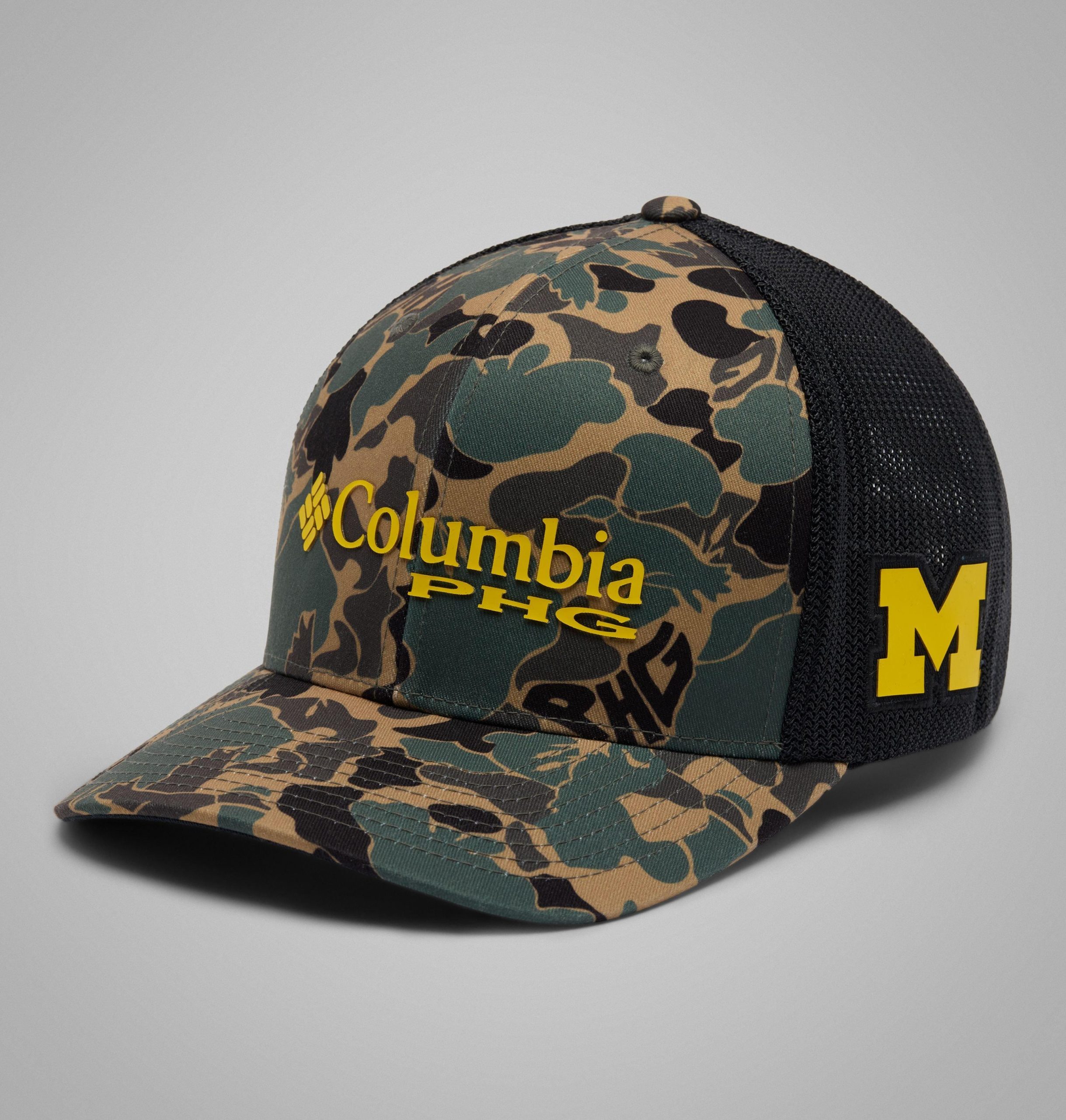 collegiate phg camo mesh ball cap – michigan