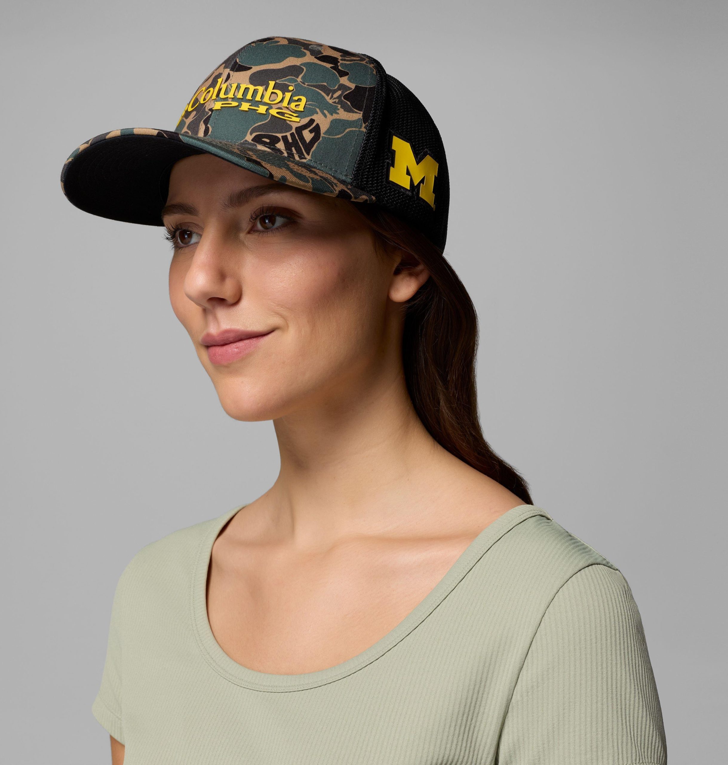 collegiate phg camo mesh ball cap – michigan