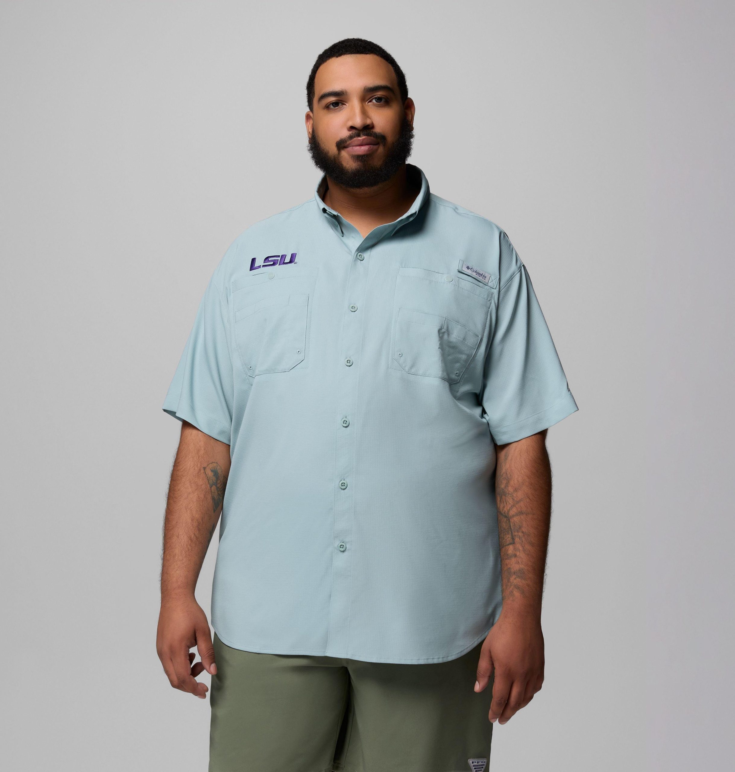 herre college pfg tamiami kortermet skjorte – stor – lsu