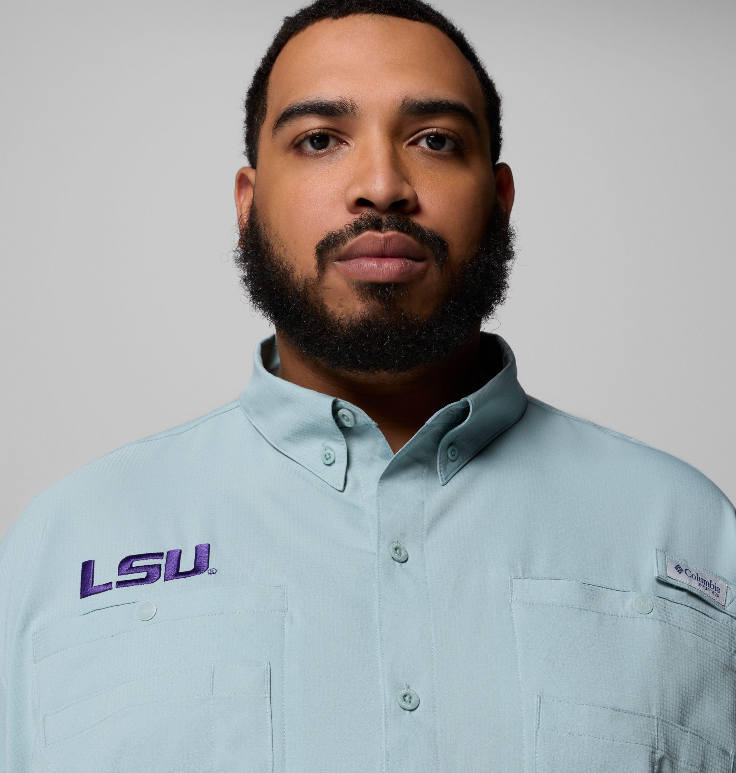herre college pfg tamiami kortermet skjorte – stor – lsu