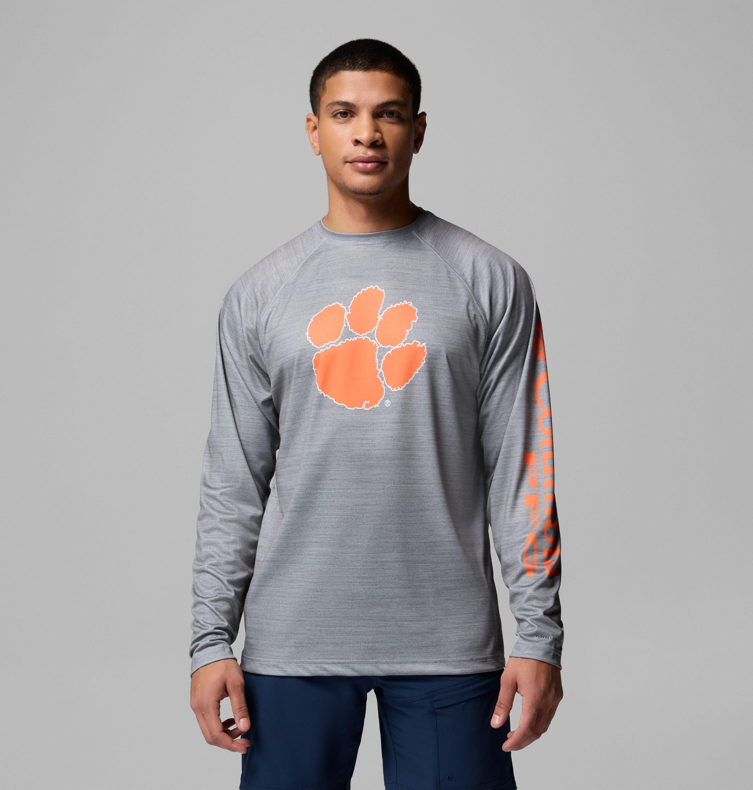 herre collegiate pfg terminal tackle heather langermet skjorte - clemson