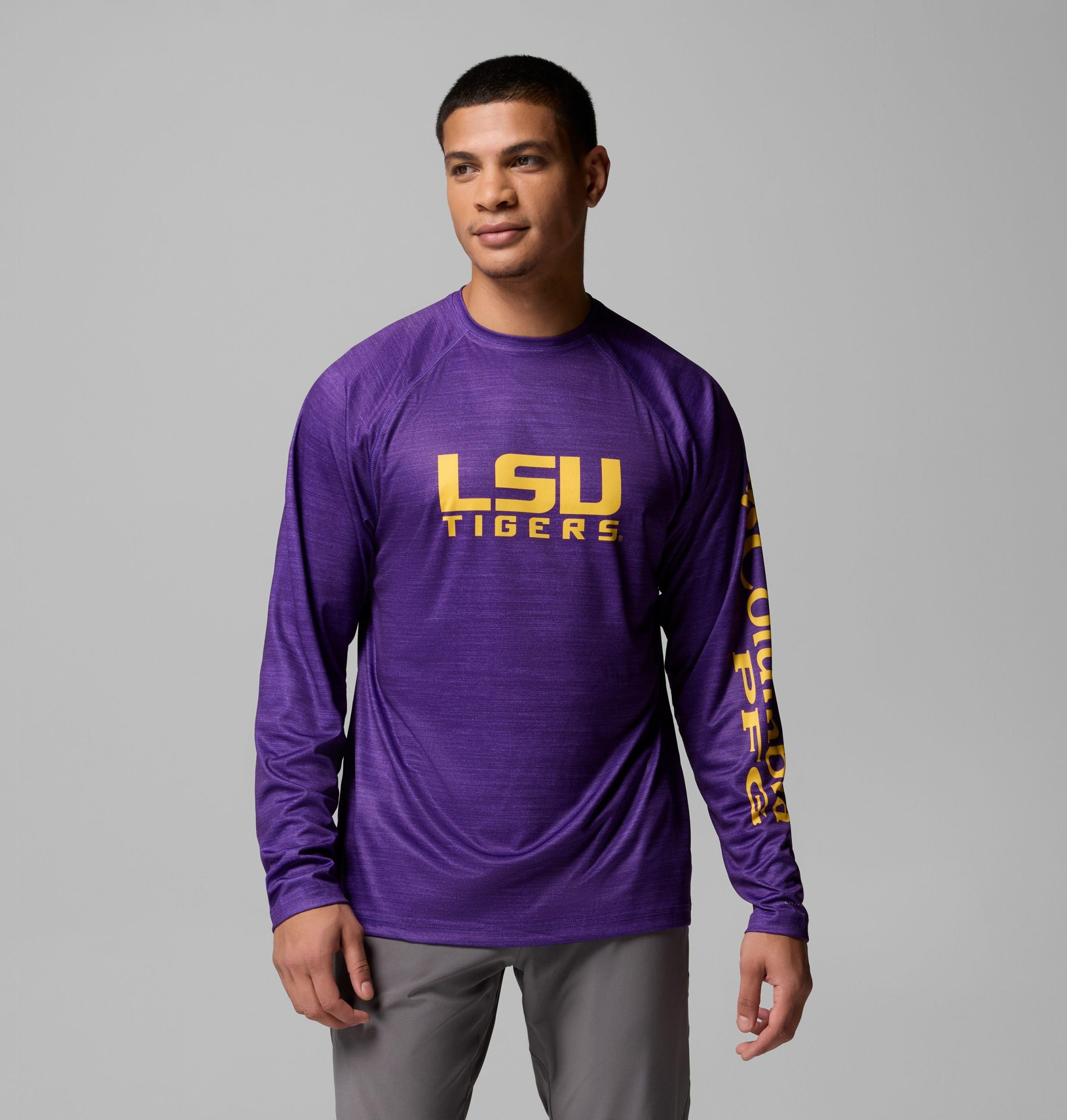 herre collegiate pfg terminal tackle heather langermet skjorte – lsu