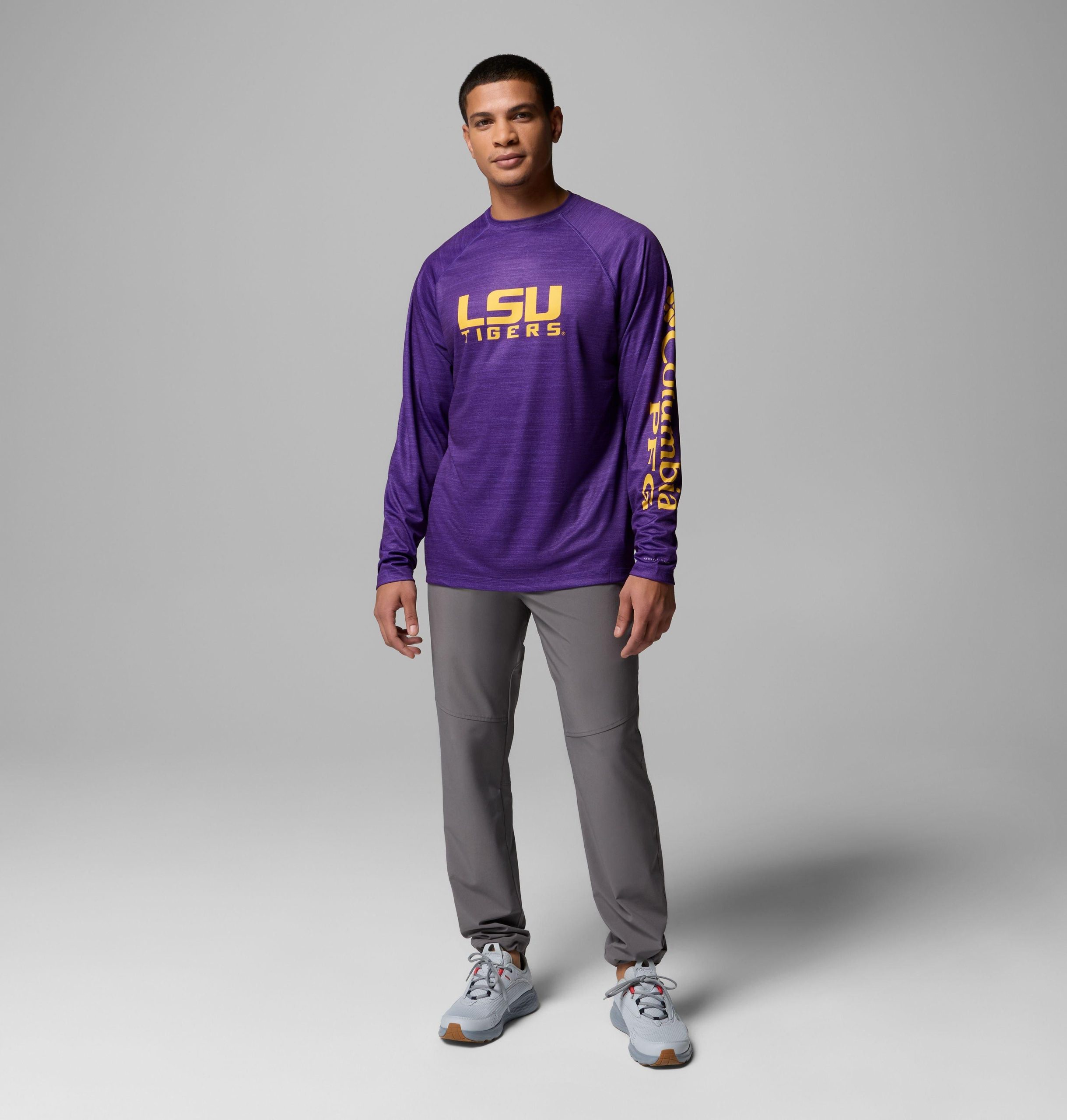herre collegiate pfg terminal tackle heather langermet skjorte – lsu