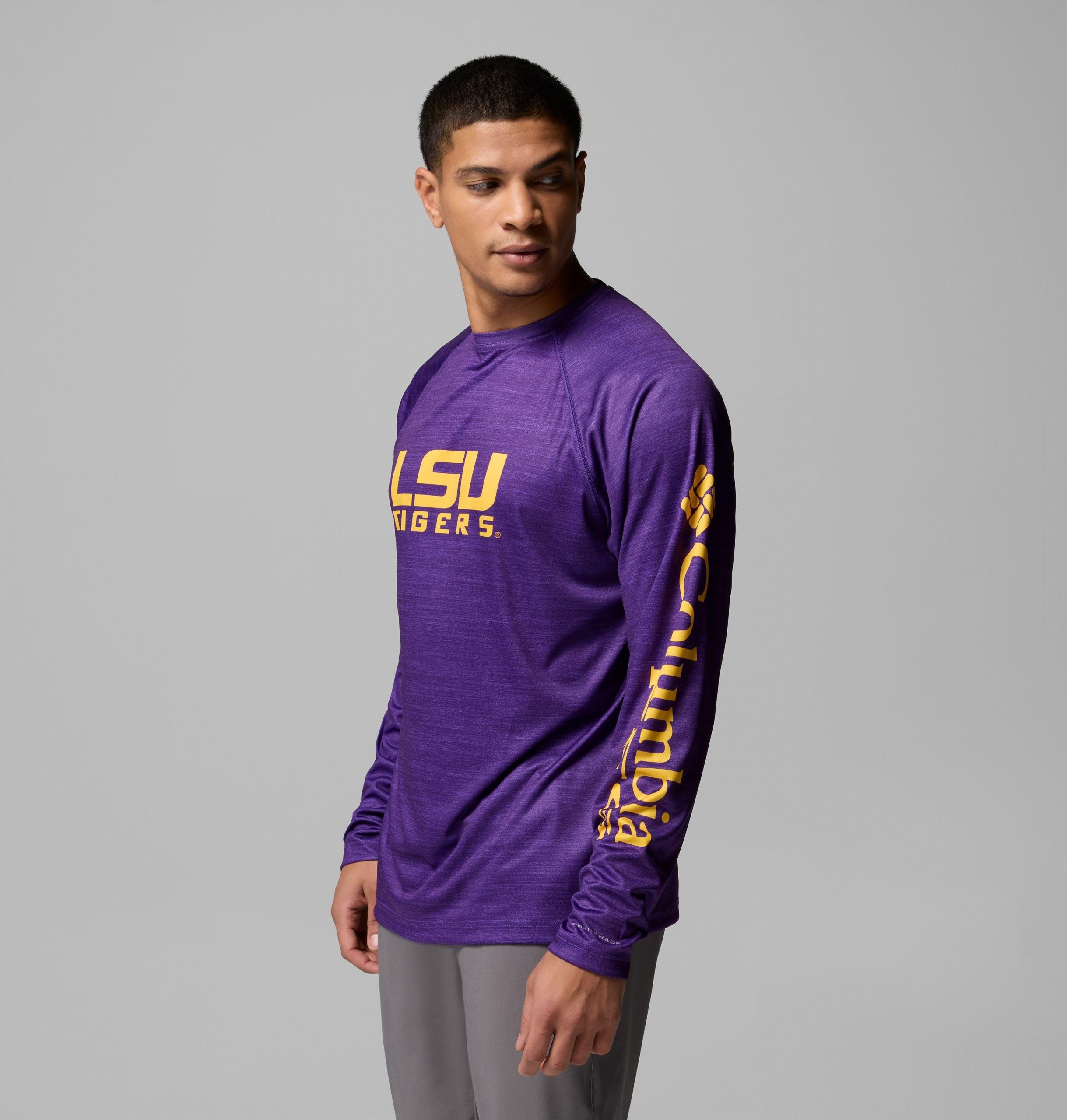 herre collegiate pfg terminal tackle heather langermet skjorte – lsu